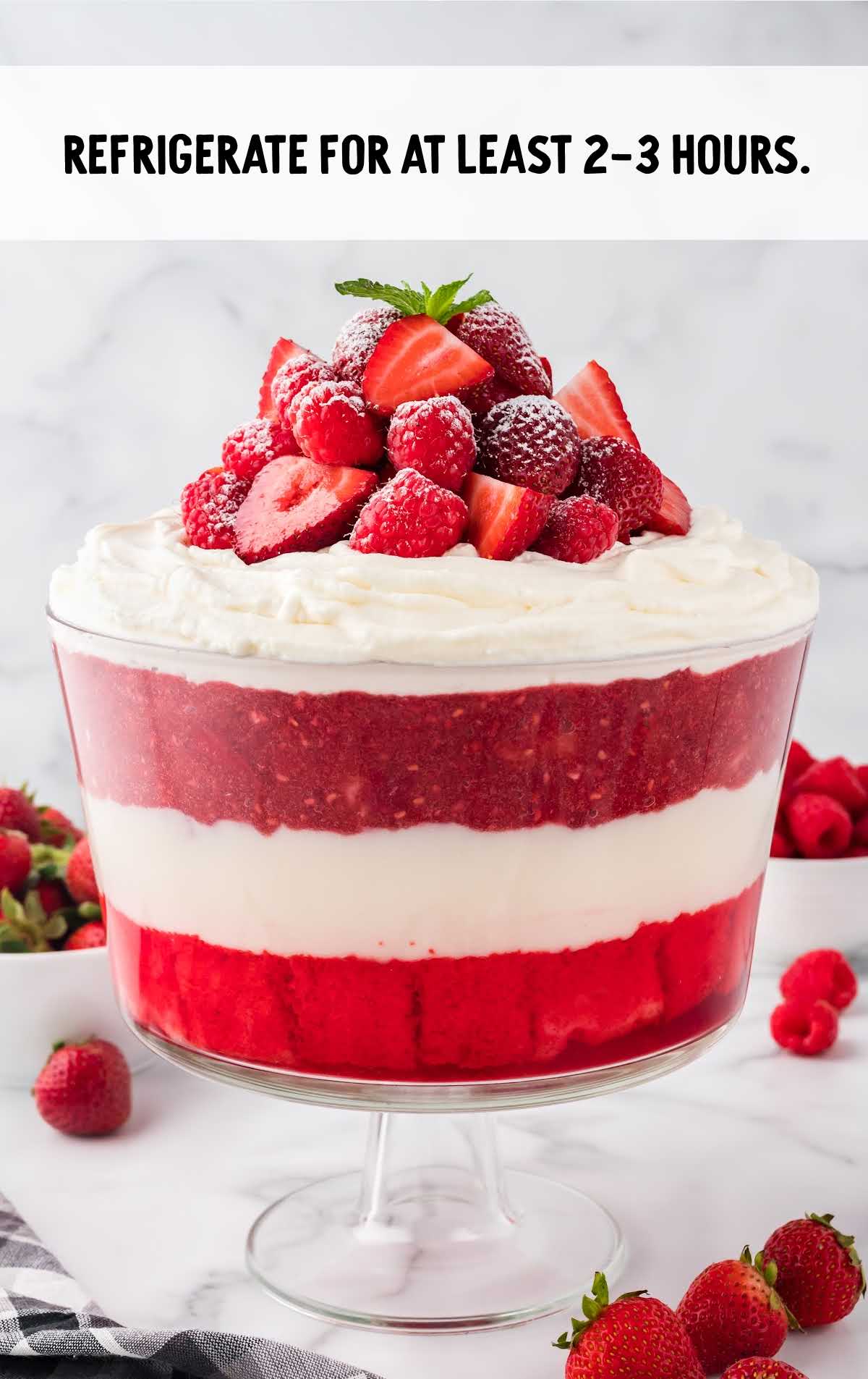 Christmas Trifle topped with strawberries and raspberries