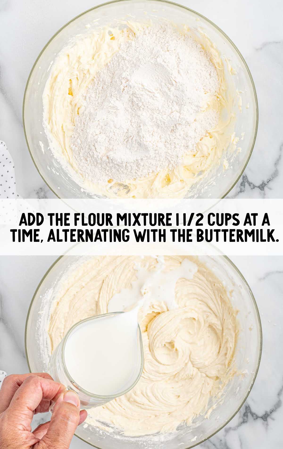flour mixture and buttermilk combined in a bowl