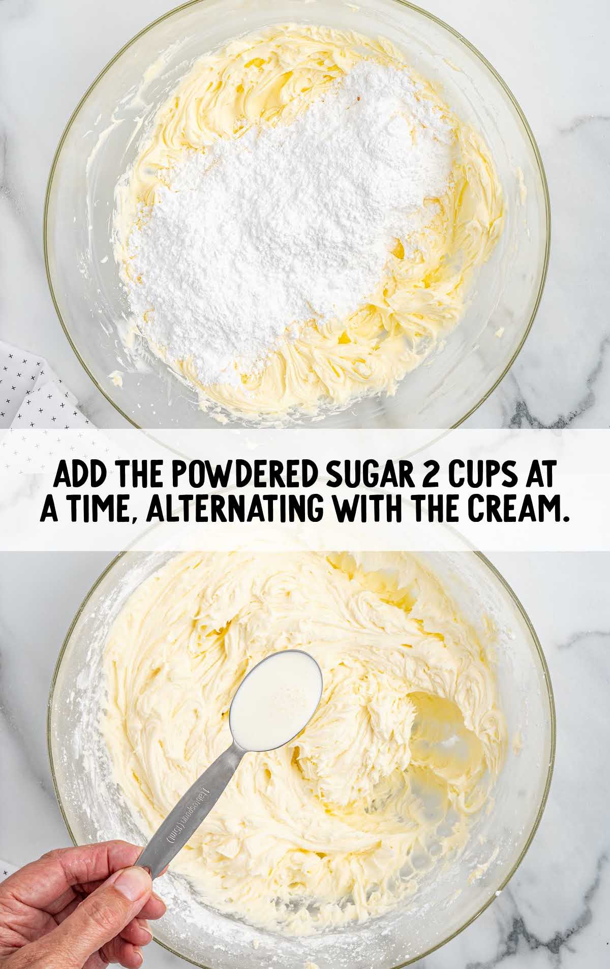 powdered sugar and heavy cream combined in a bowl