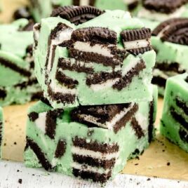 a close up shot of Grasshopper Fudge stacked on top of each other