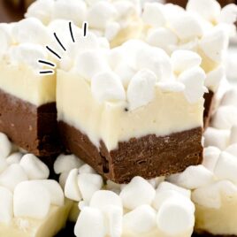 close up shot of Hot Chocolate Fudge stacked on top of each other on a plate