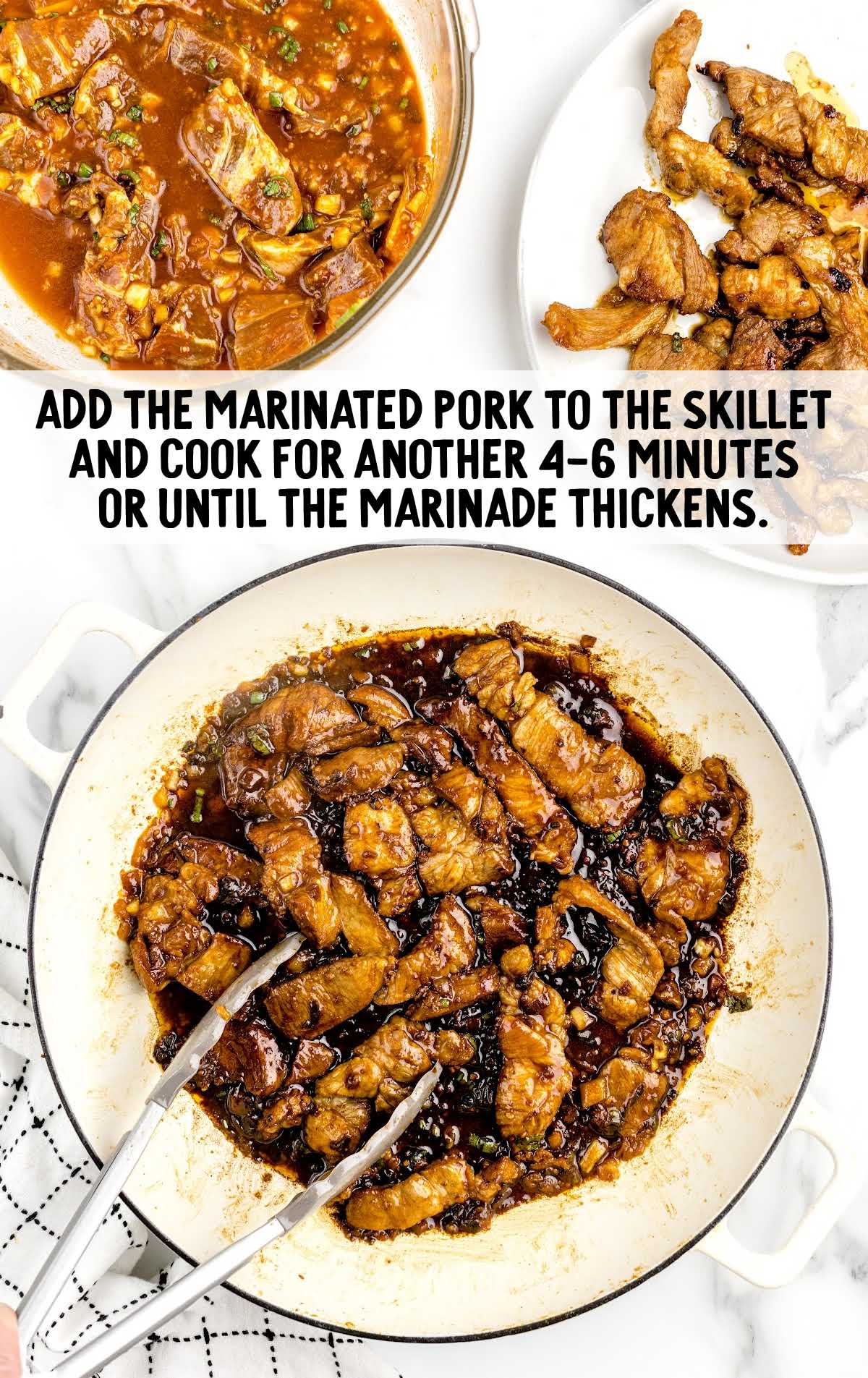 marinade the pork on the skillet
