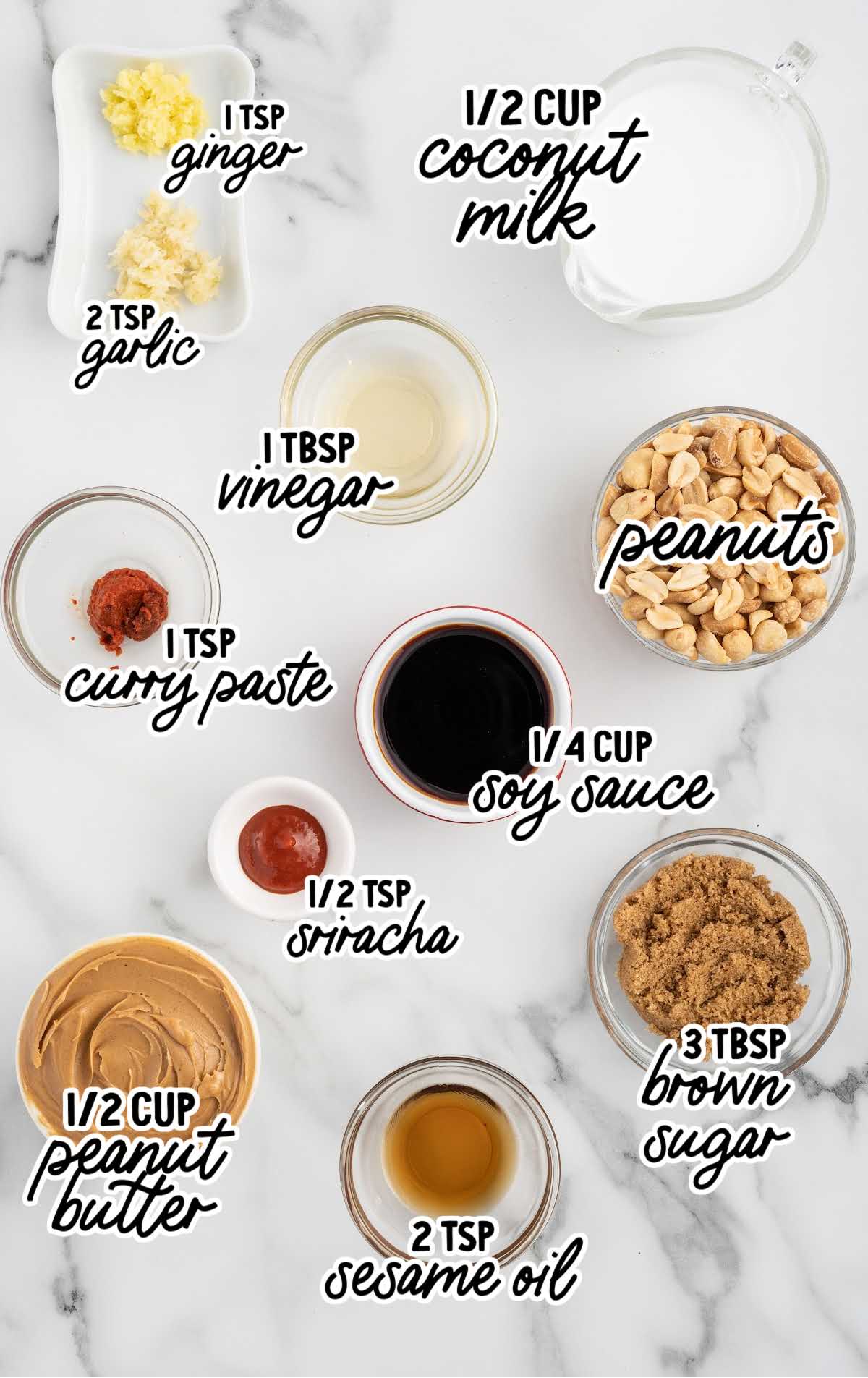 Peanut Sauce Recipe raw ingredients that are labeled