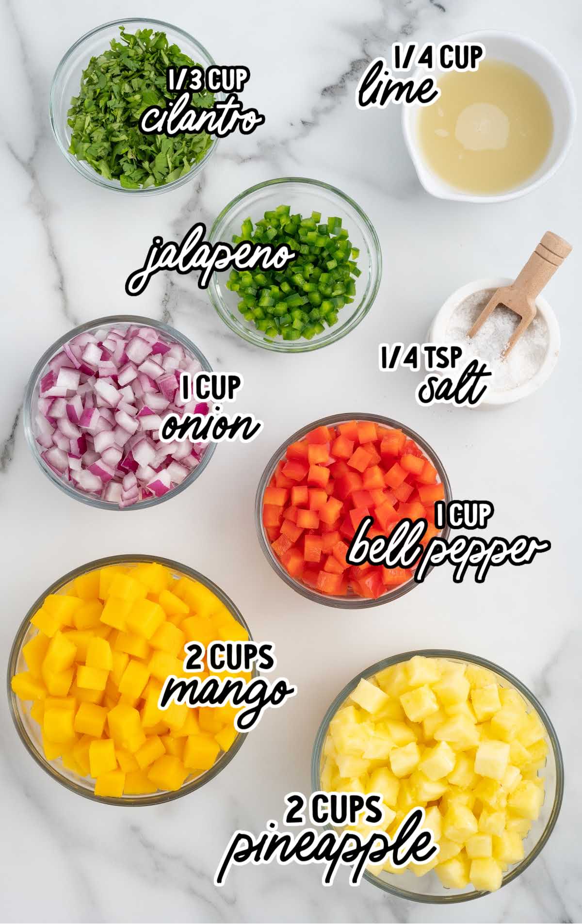 Pineapple Mango Salsa raw ingredients that are labeled
