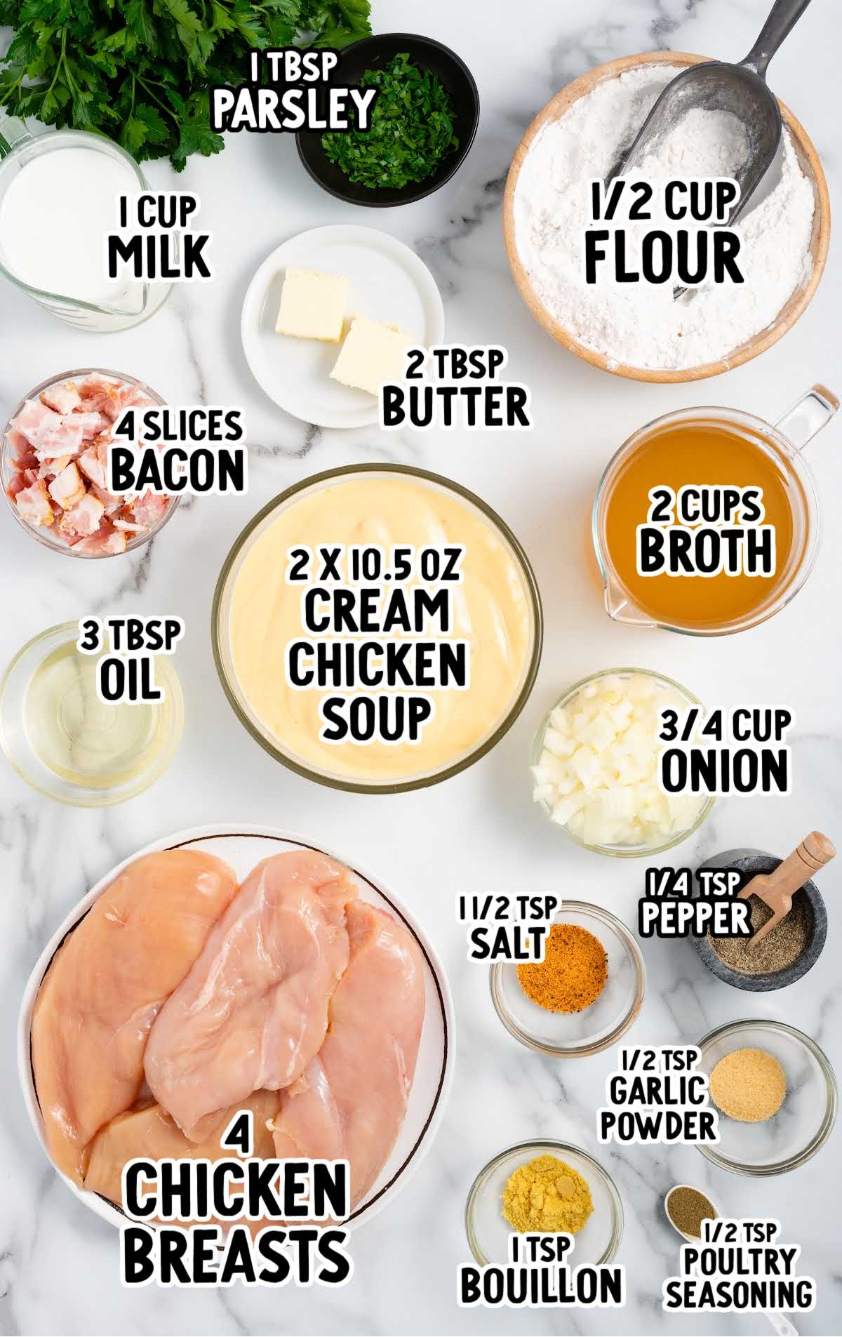 Smothered Chicken raw ingredients that are labeled