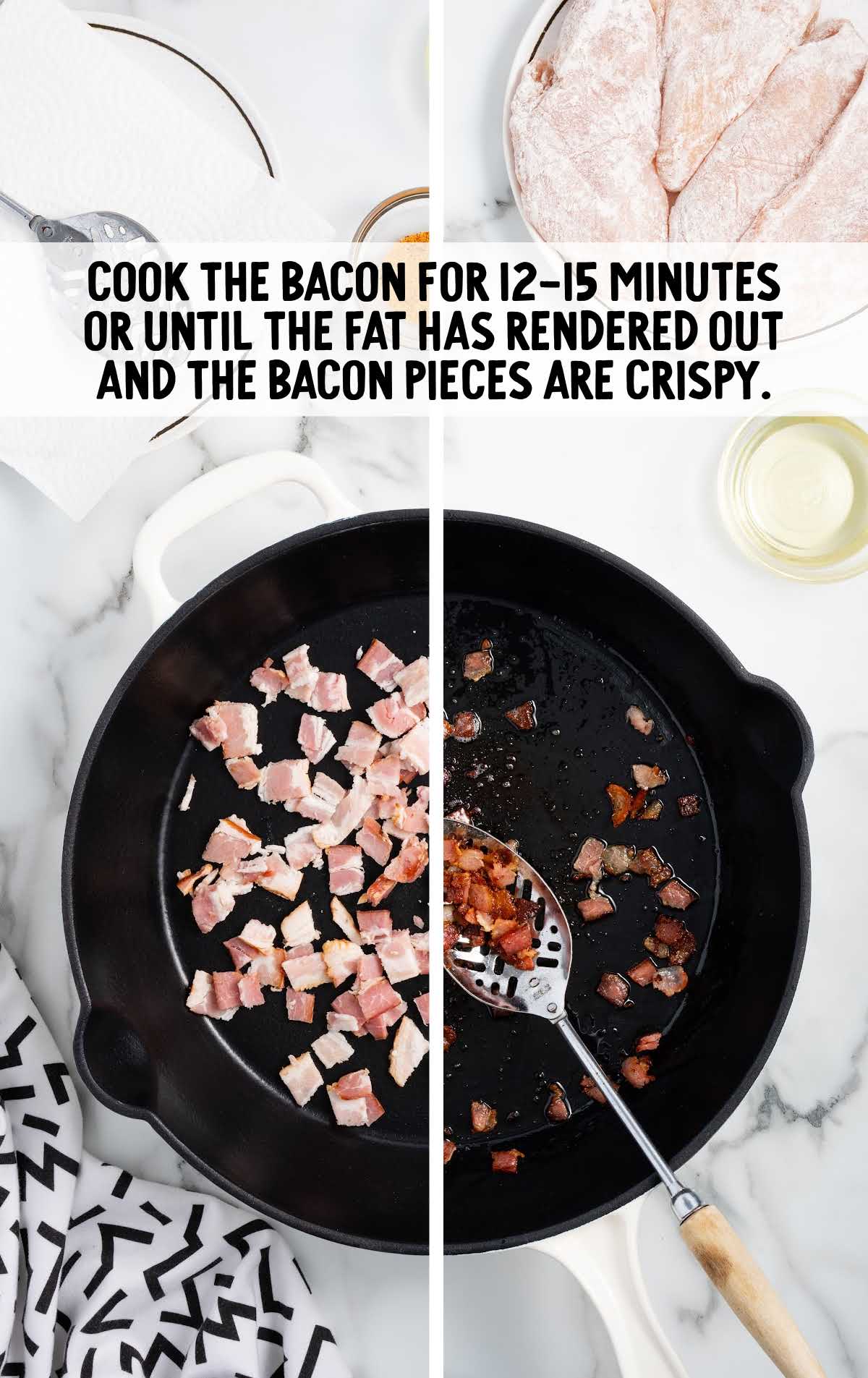 bacon cooked for 12 to 15 minutes
