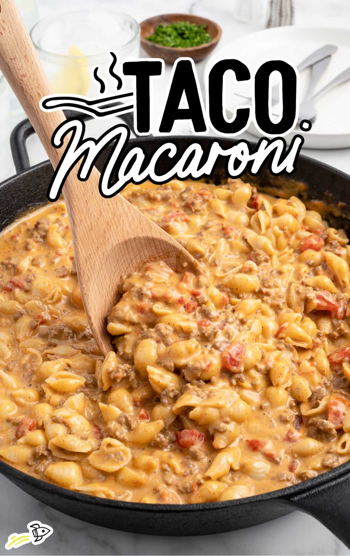 close up shot of Taco Macaroni in a skillet