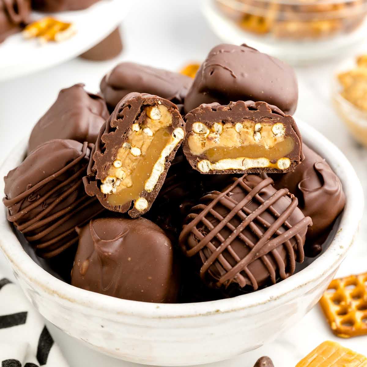 Take 5 Pretzel Bites stacked in a bowl