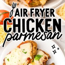 overhead shot of a couple of Air Fryer Chicken Parmesan on a plate