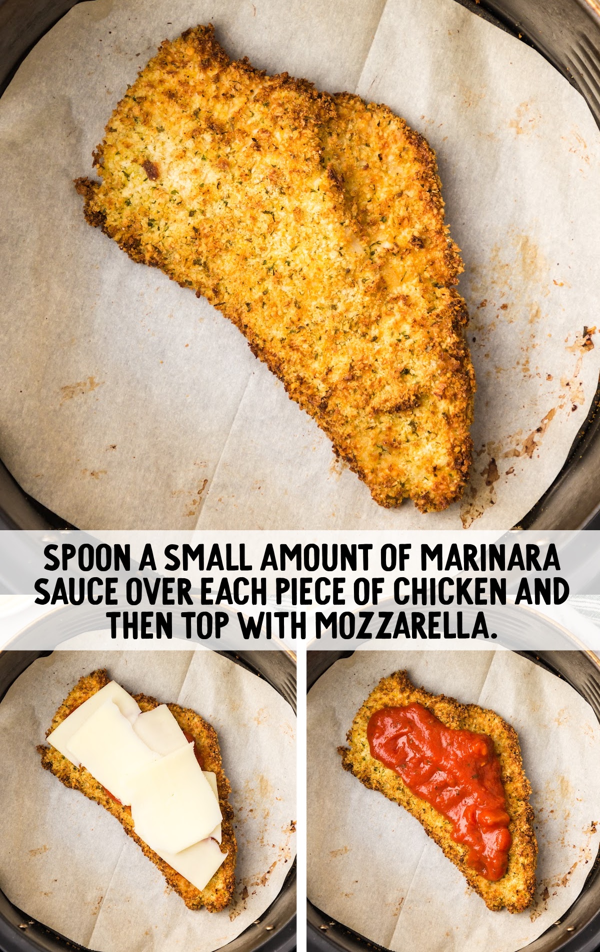 marinara sauce spooned on top of the chicken