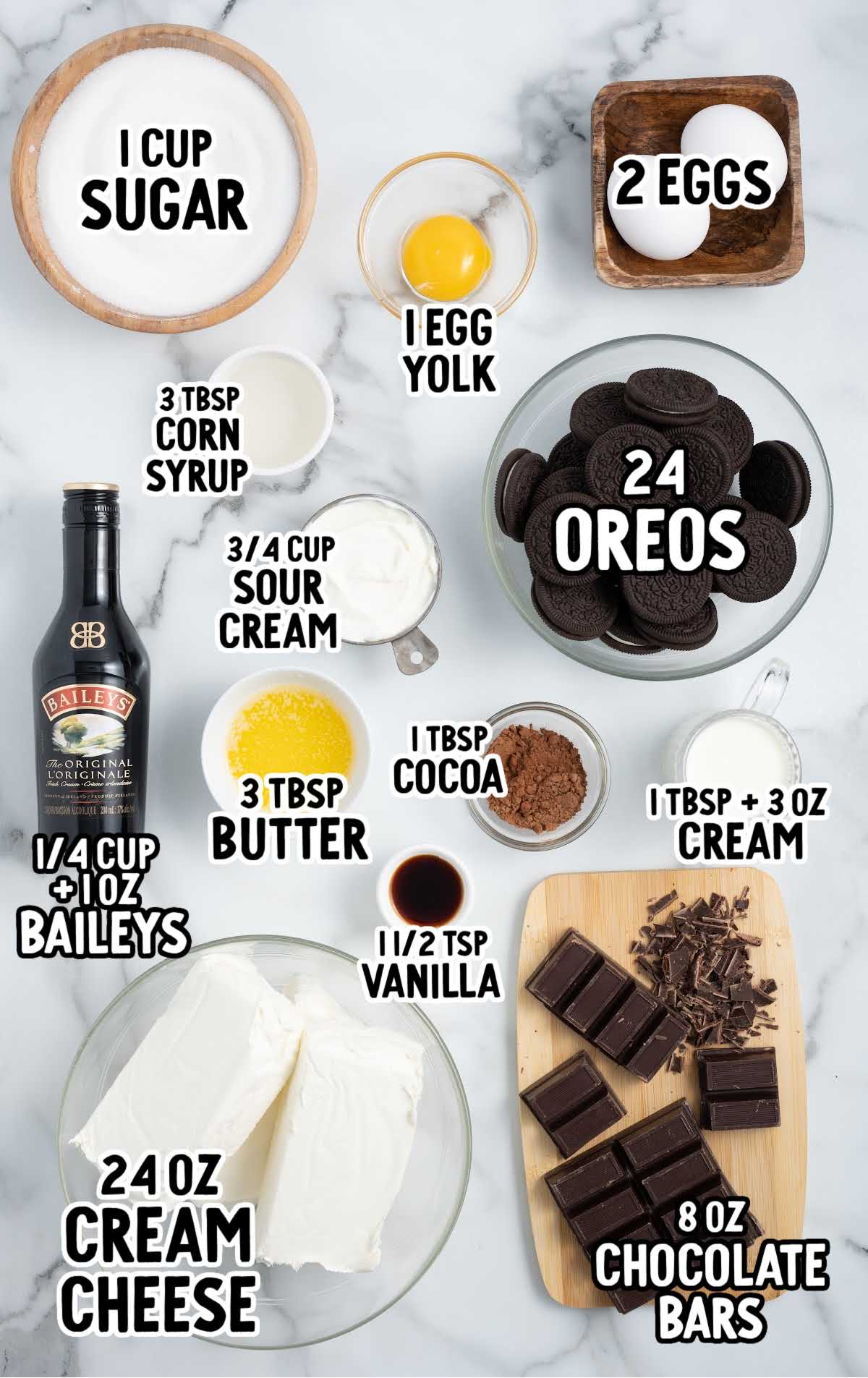 Baileys Cheesecake raw ingredients that are labeled