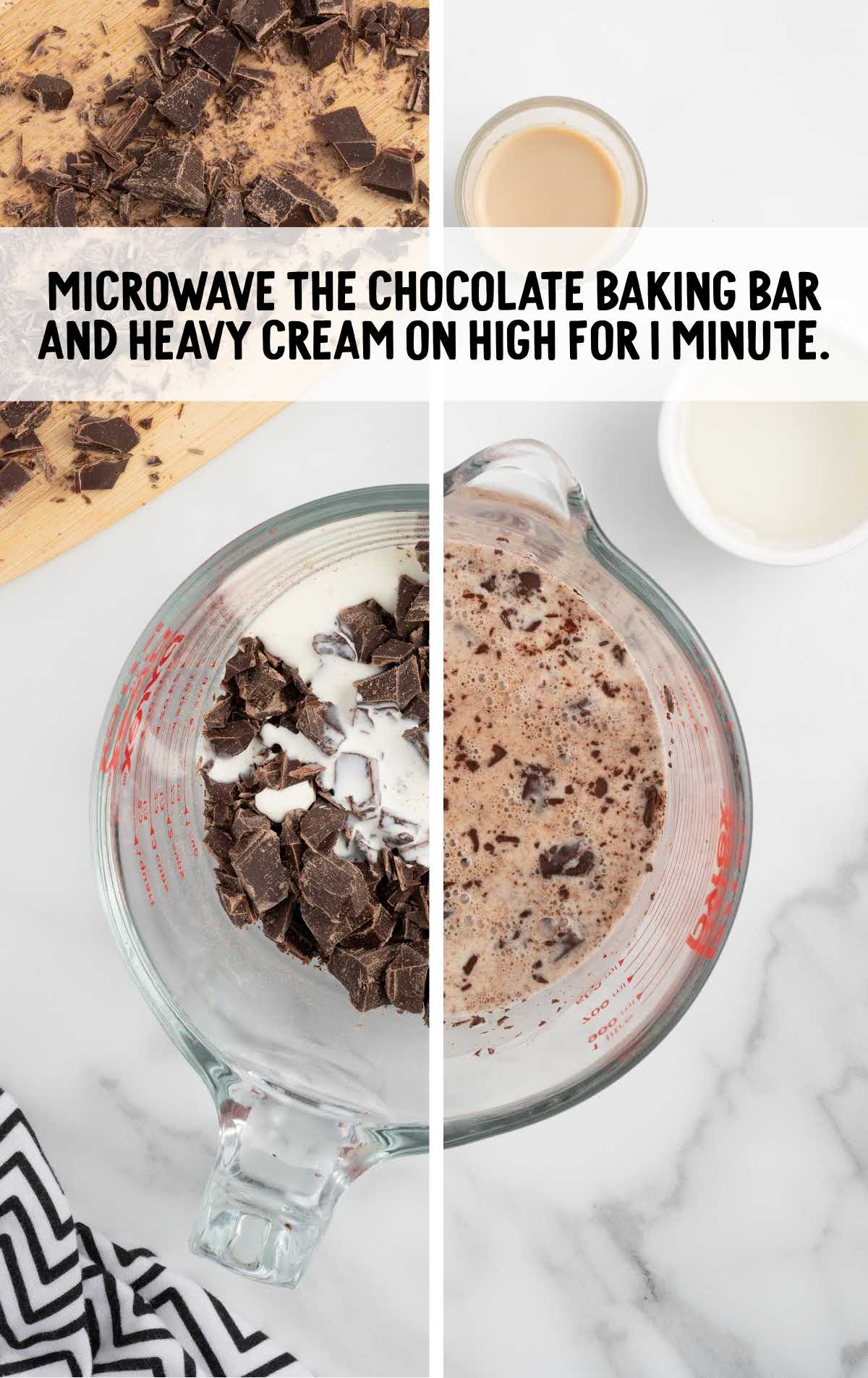chocolate baking bar and heavy cream microwaved