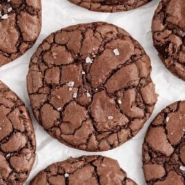 overhead shot of Brownie Cookies on a parchment sheet