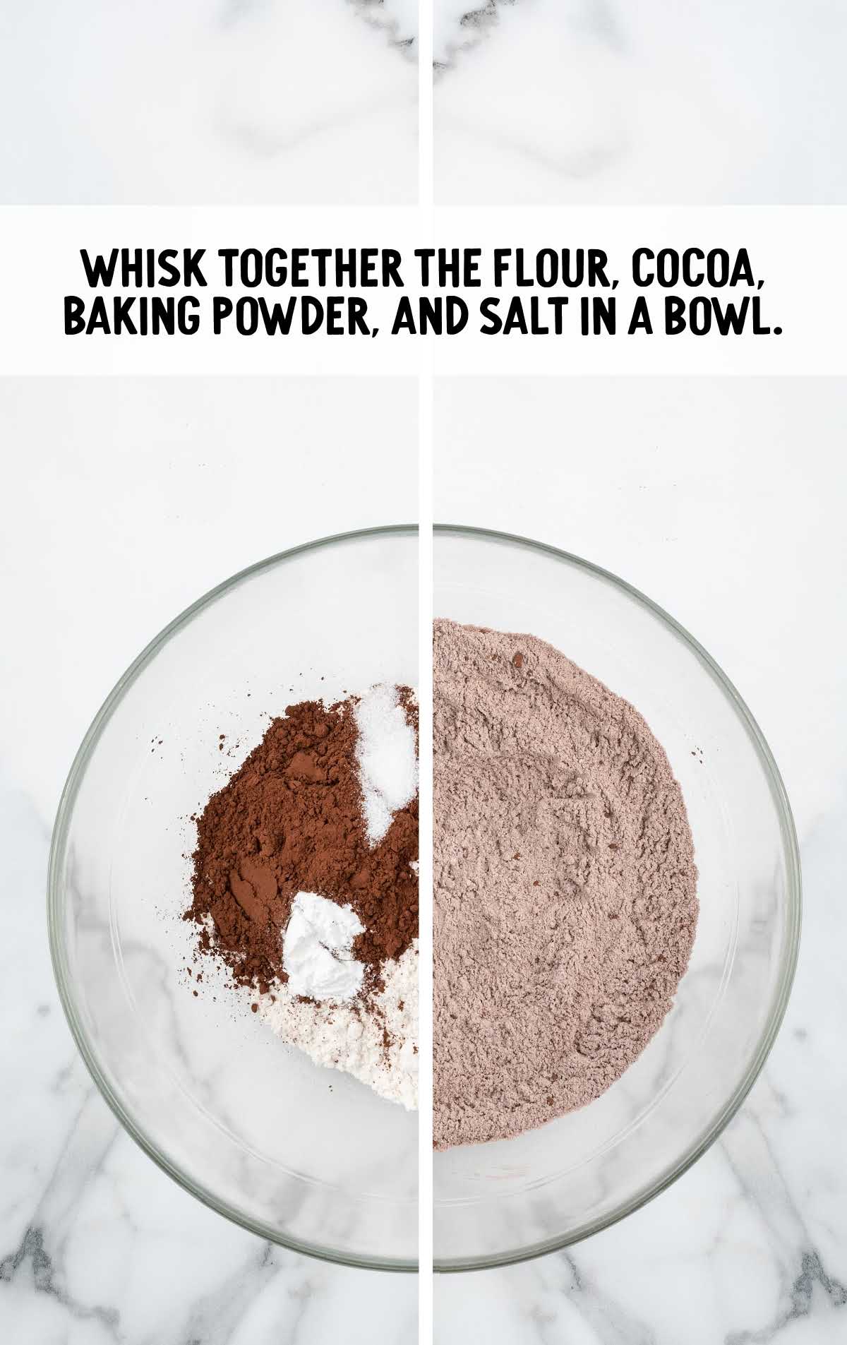 flour, cocoa, baking powder, and salt whisked together