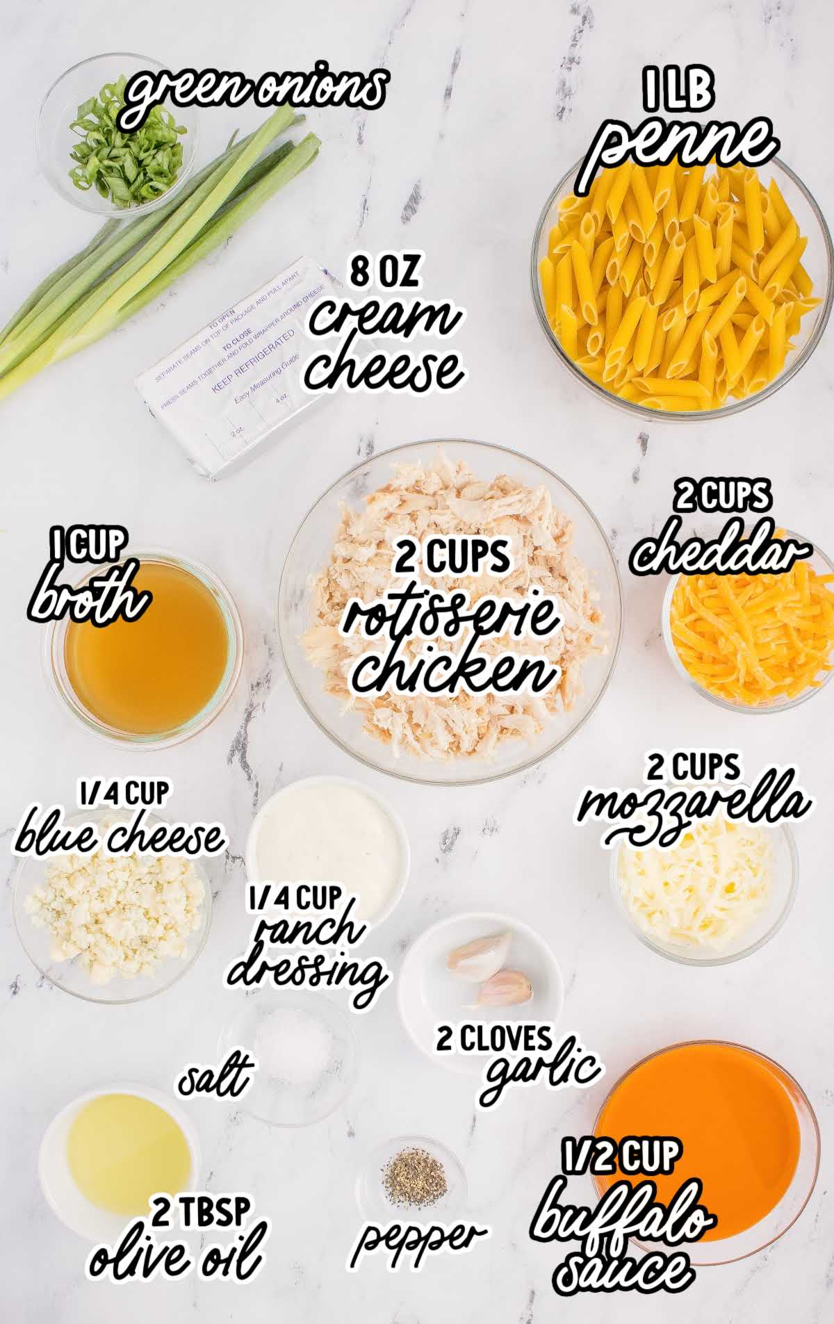 Buffalo Chicken Pasta raw ingredients that are labeled