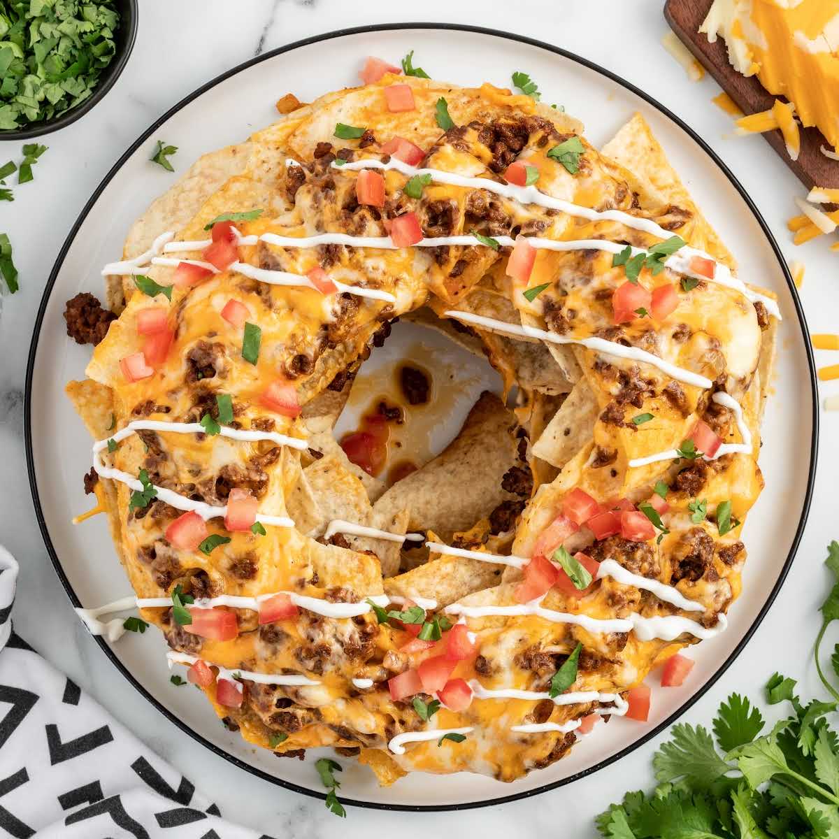 close up shot of Bundt Pan Nachos on a plate