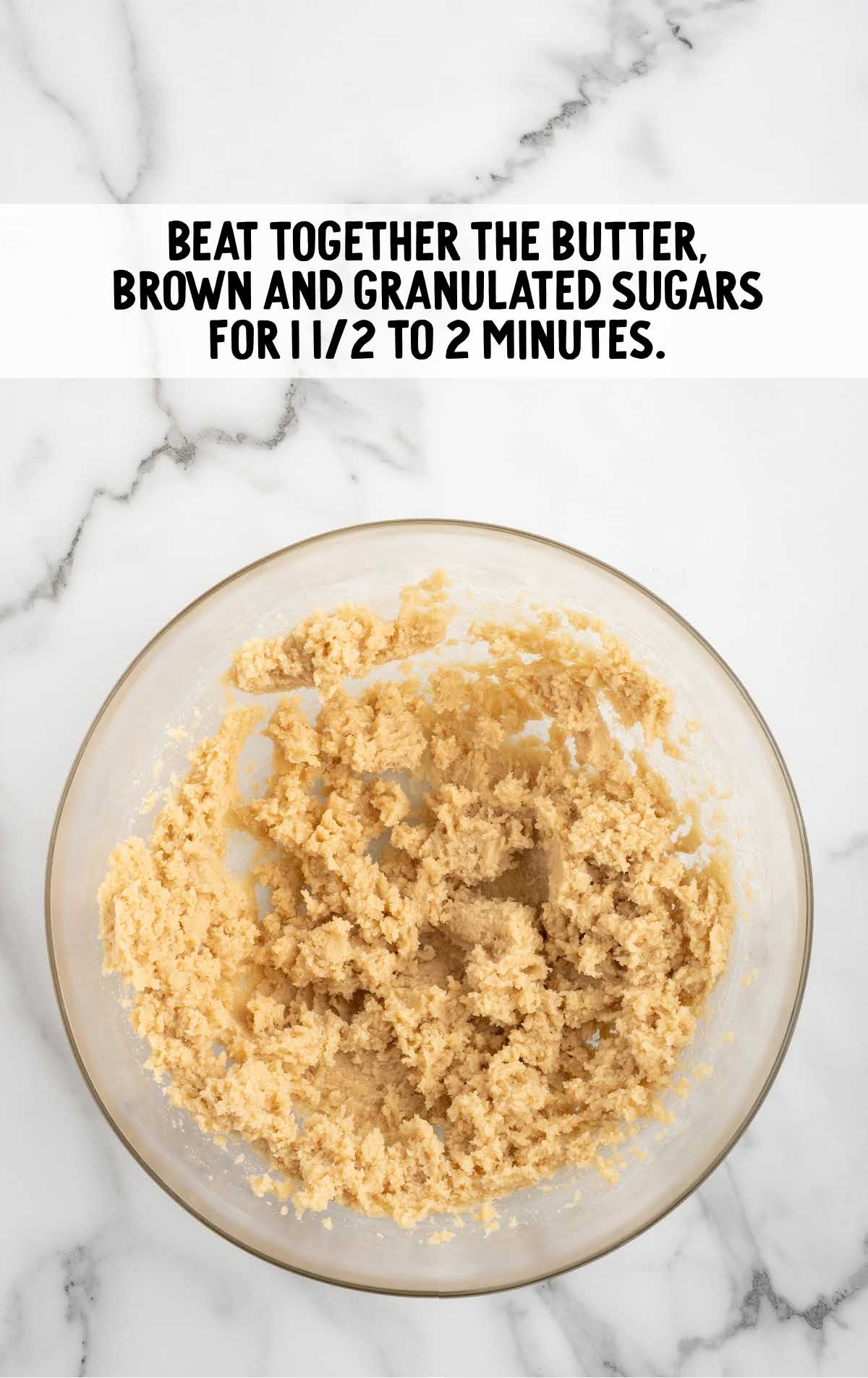 butter, brown, and granulated sugars combined in a bowl