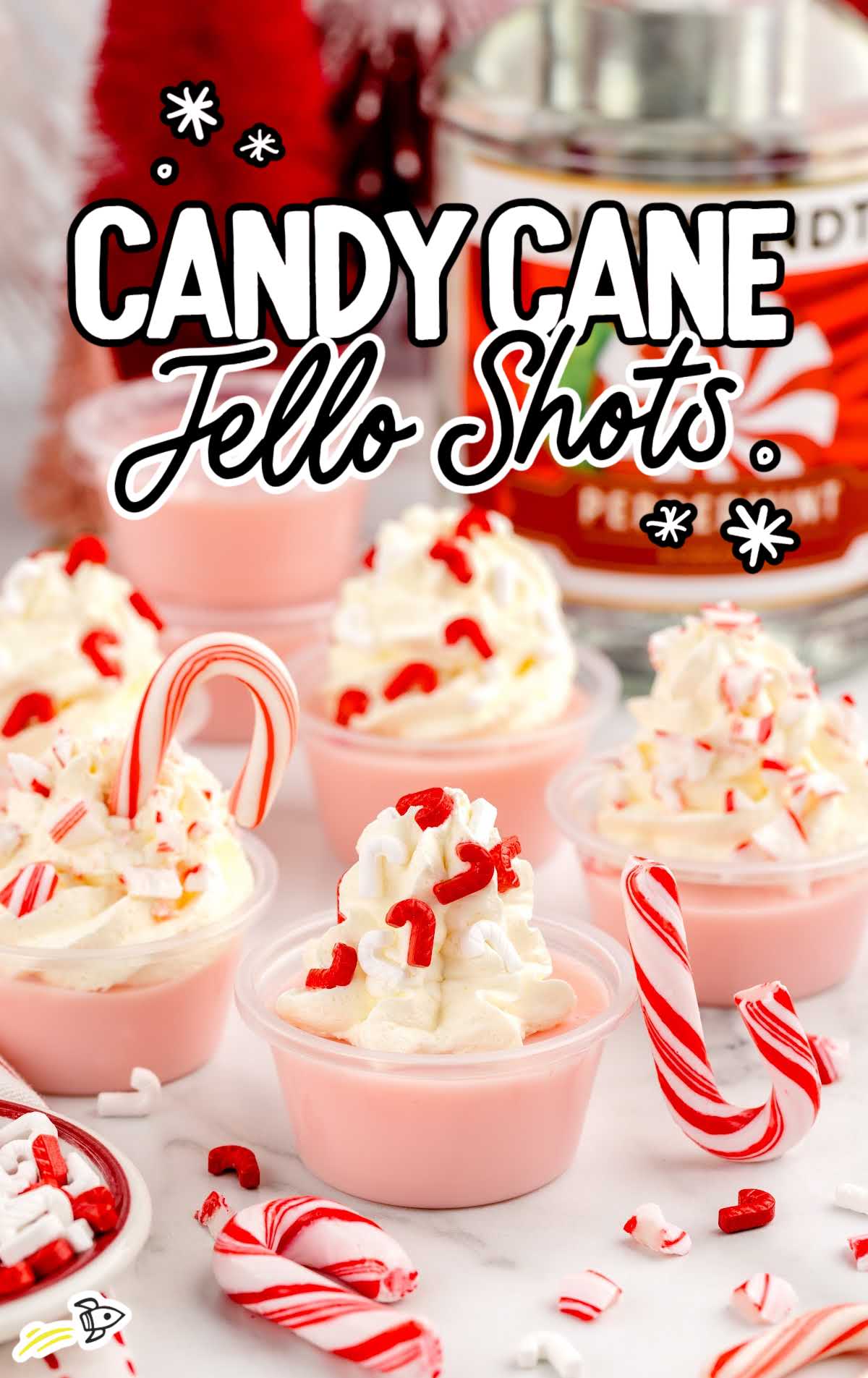 close up shot of Candy Cane Jello Shots