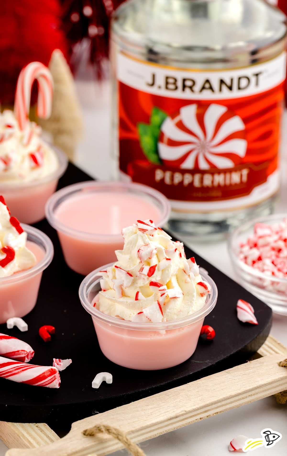 close up shot of Candy Cane Jello Shots in a tray
