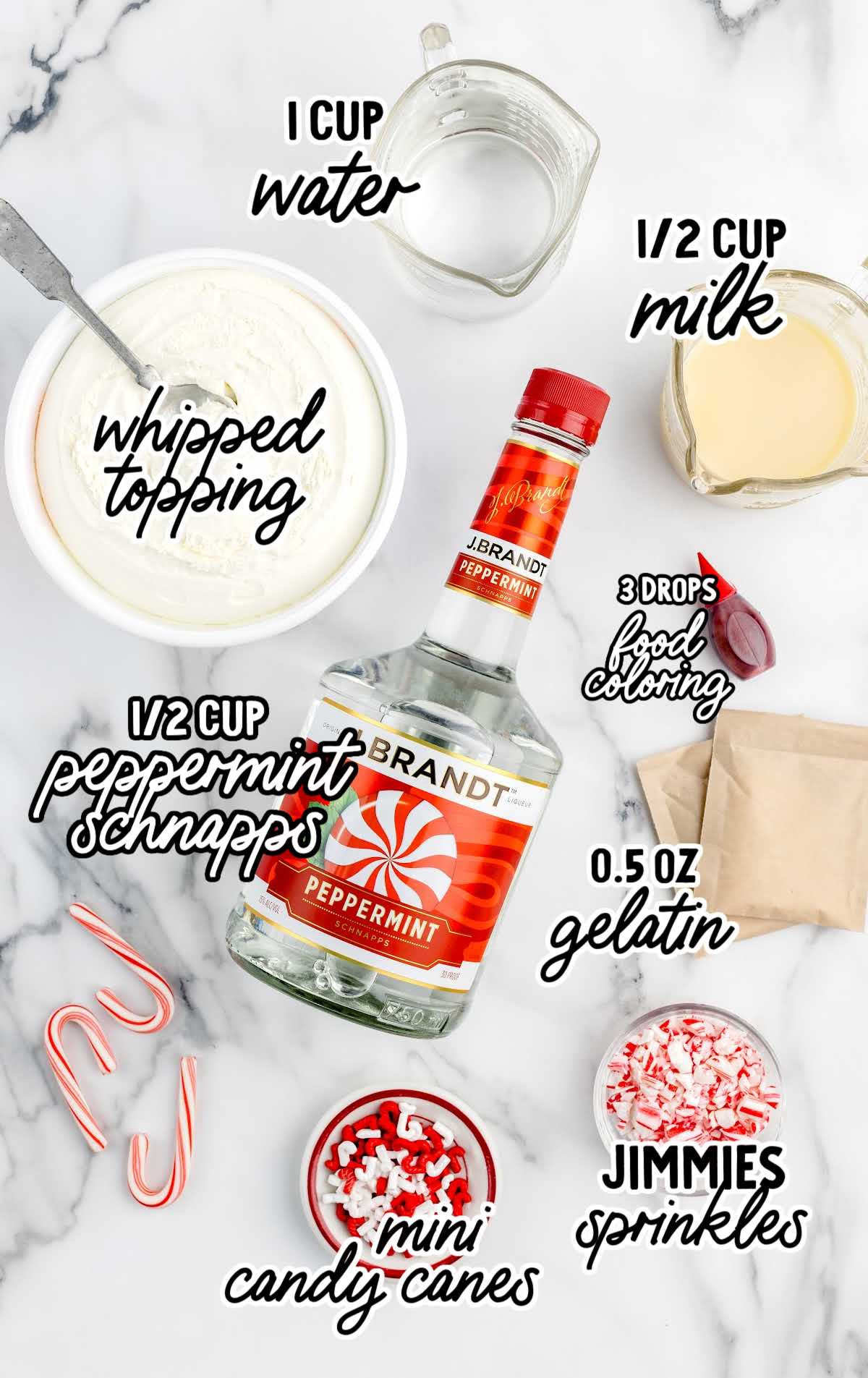 Candy Cane Jello Shots raw ingredients that are labeled