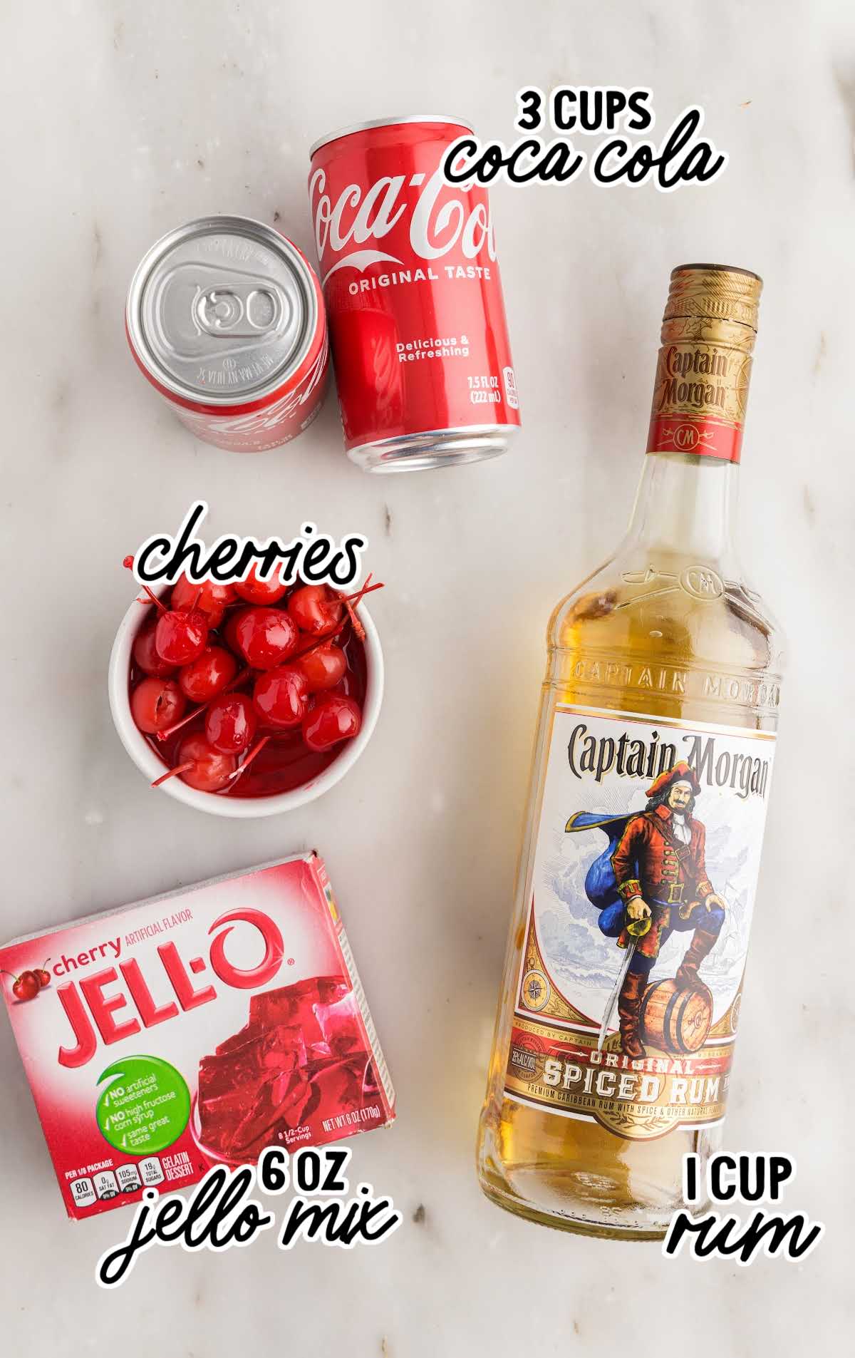 Cherry Coke Jello Shots raw ingredients that are labeled