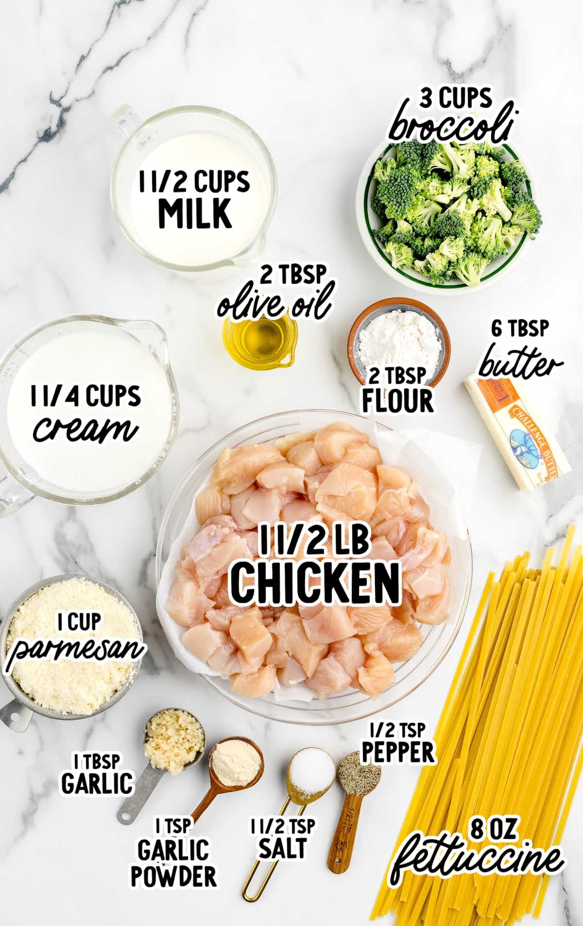 Chicken Broccoli Alfredo raw ingredients that are labeled