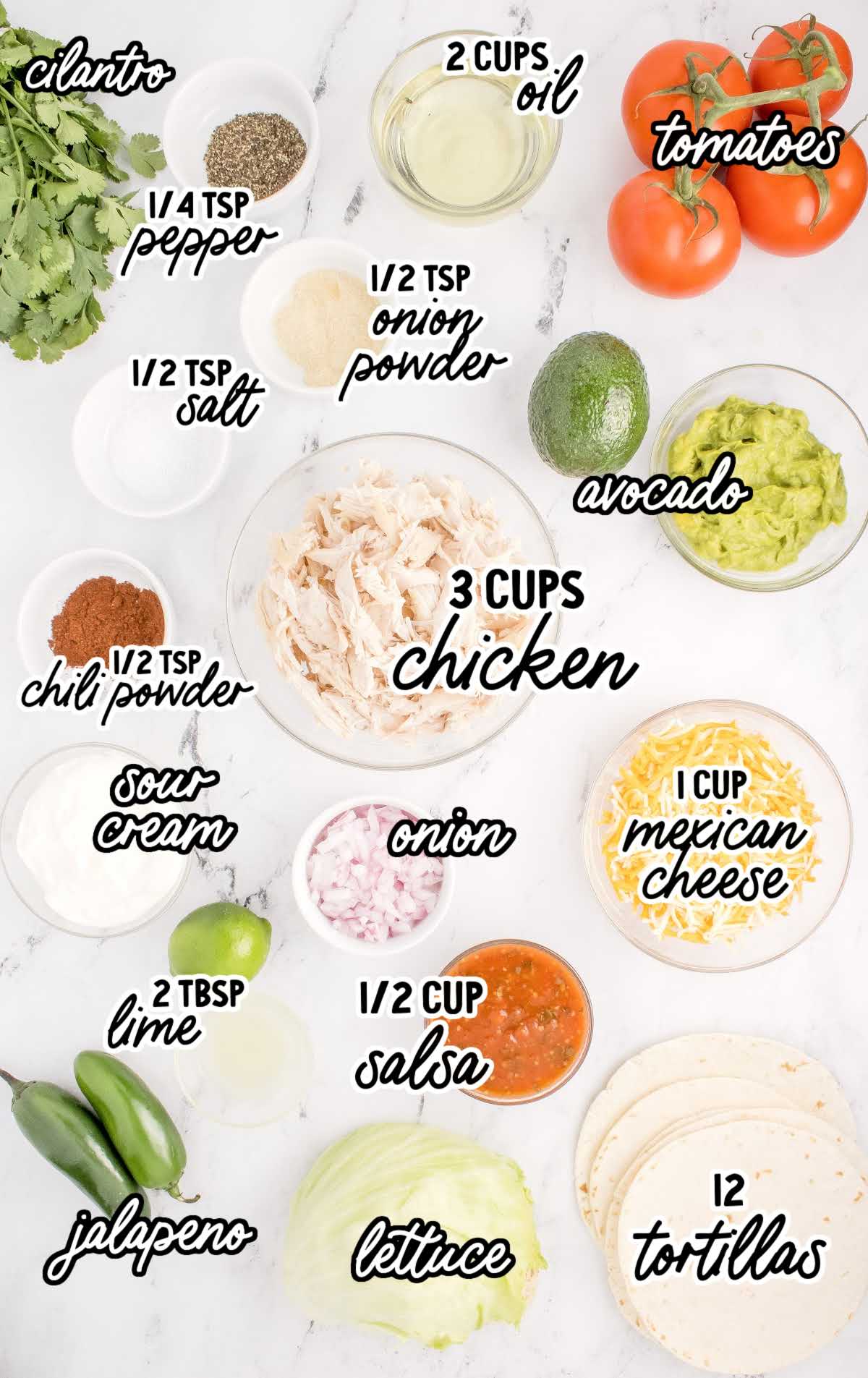 Chicken Flautas raw ingredients that are labeled