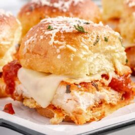 Chicken Parmesan Sliders on a serving tray
