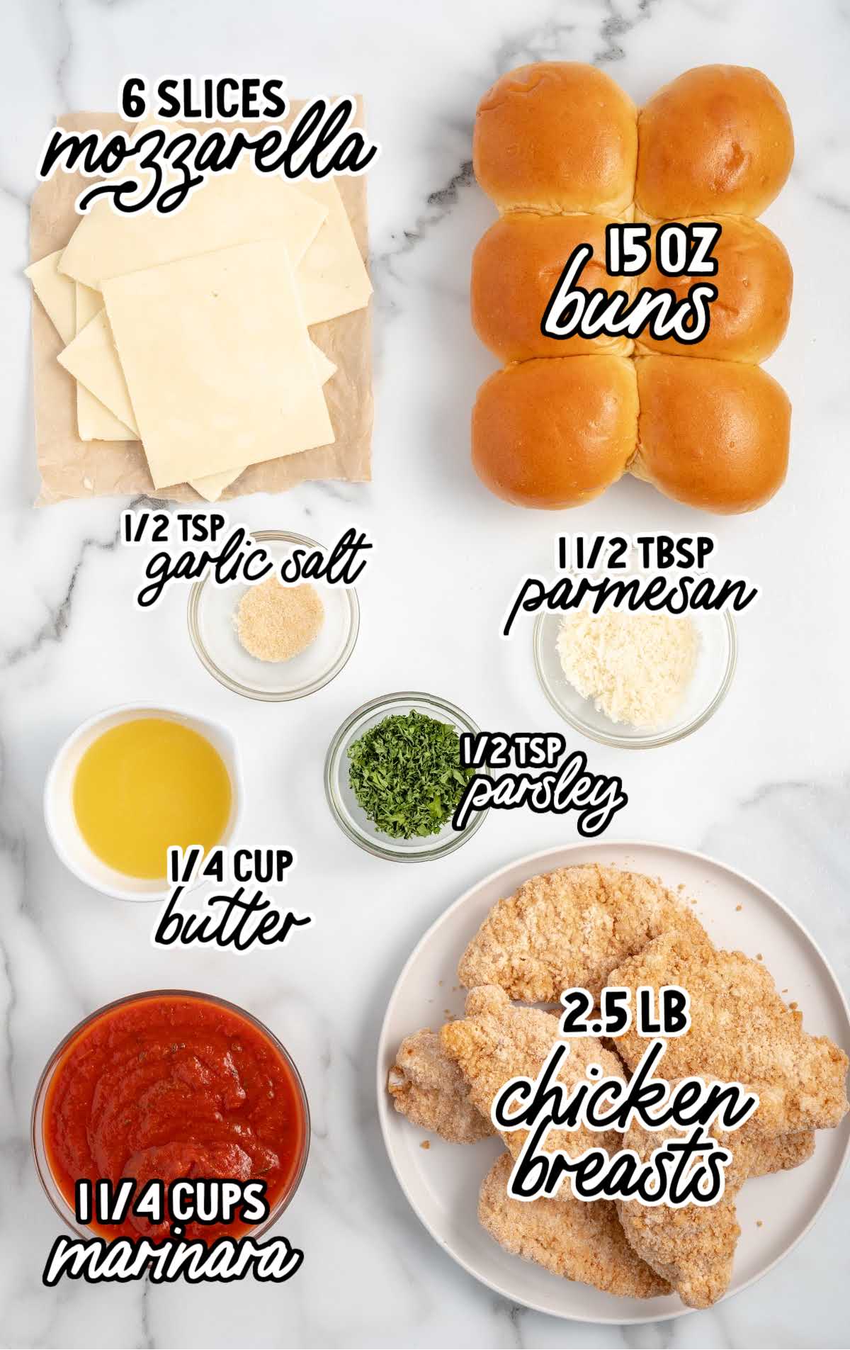 Chicken Parmesan Sliders raw ingredients that are labeled