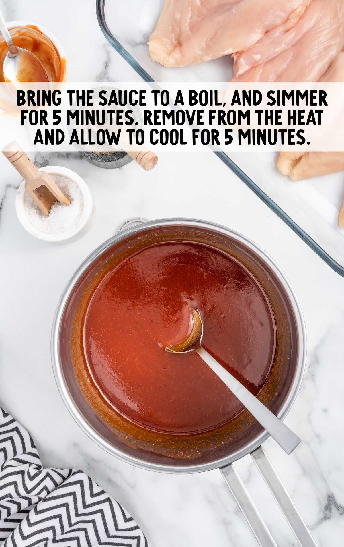 sauce brought to a boil and simmered