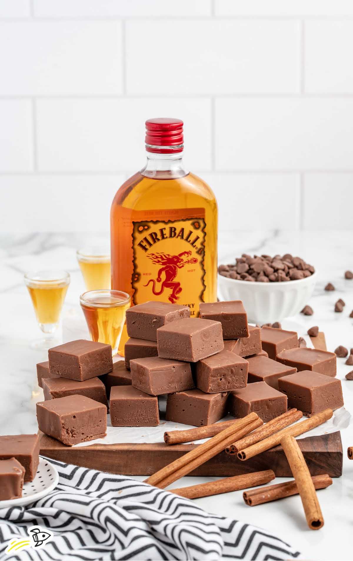 a close up shot of Fireball Fudge stacked on top of each other