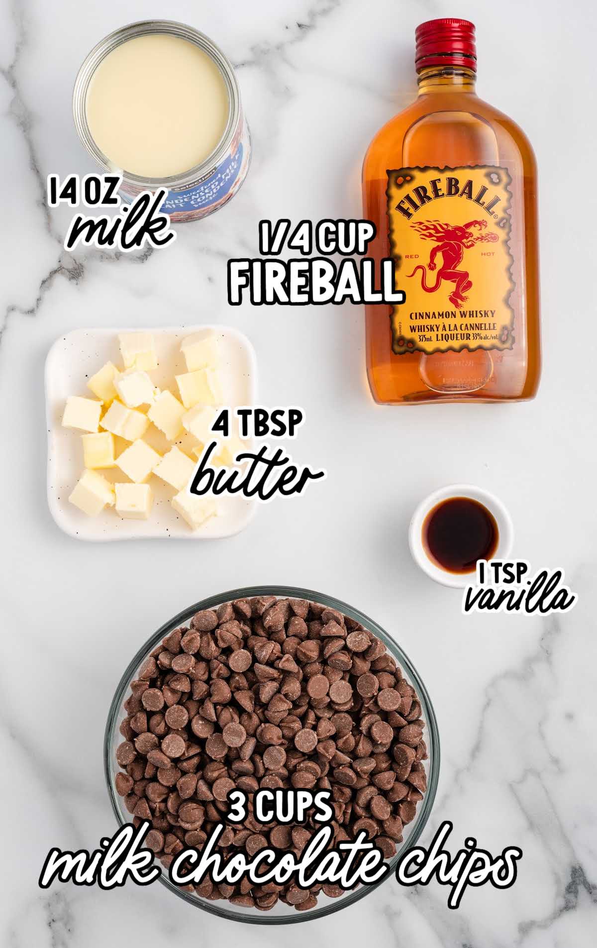 Fireball Fudge raw ingredients that are labeled