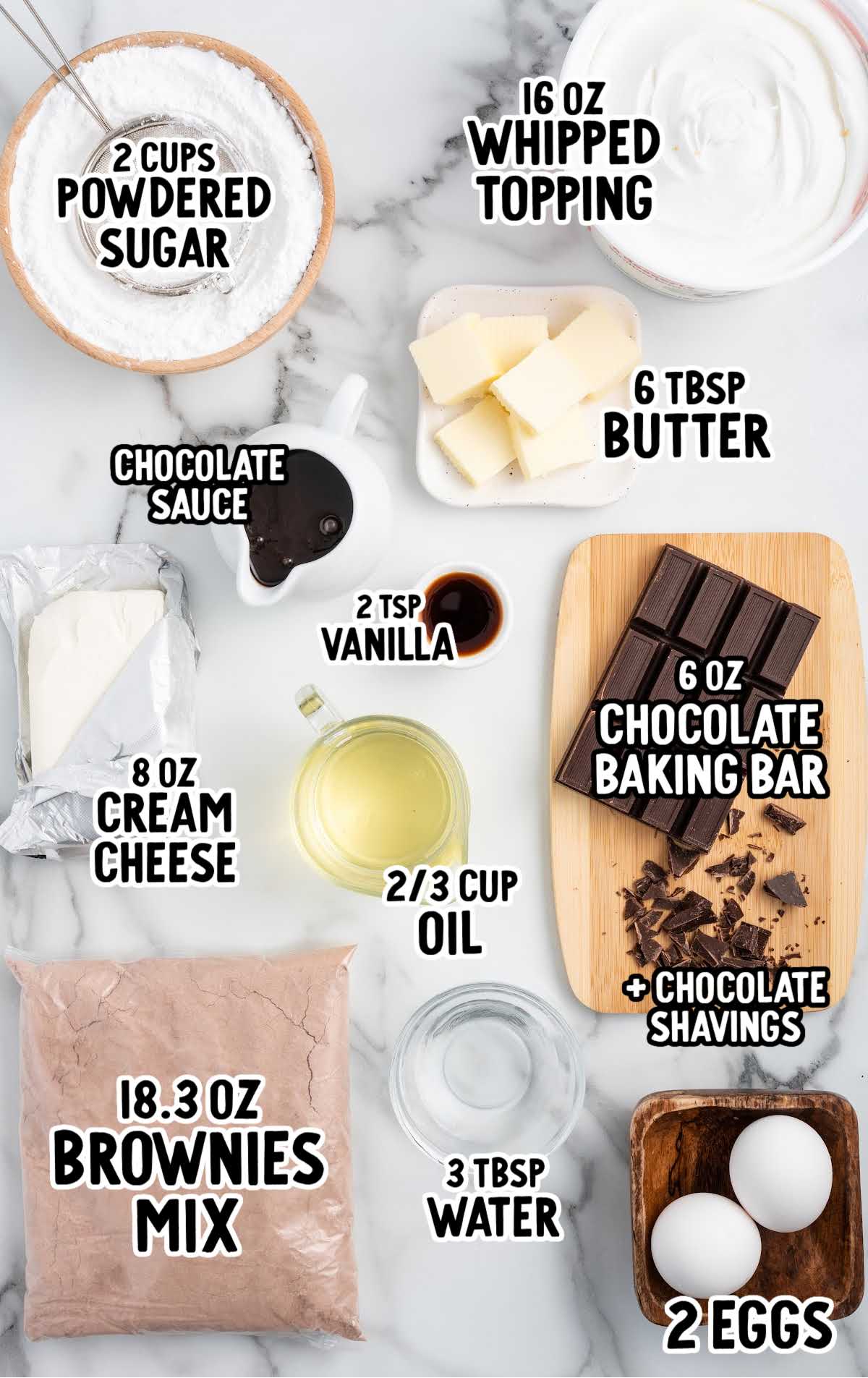 French Silk Brownies raw ingredients that are labeled