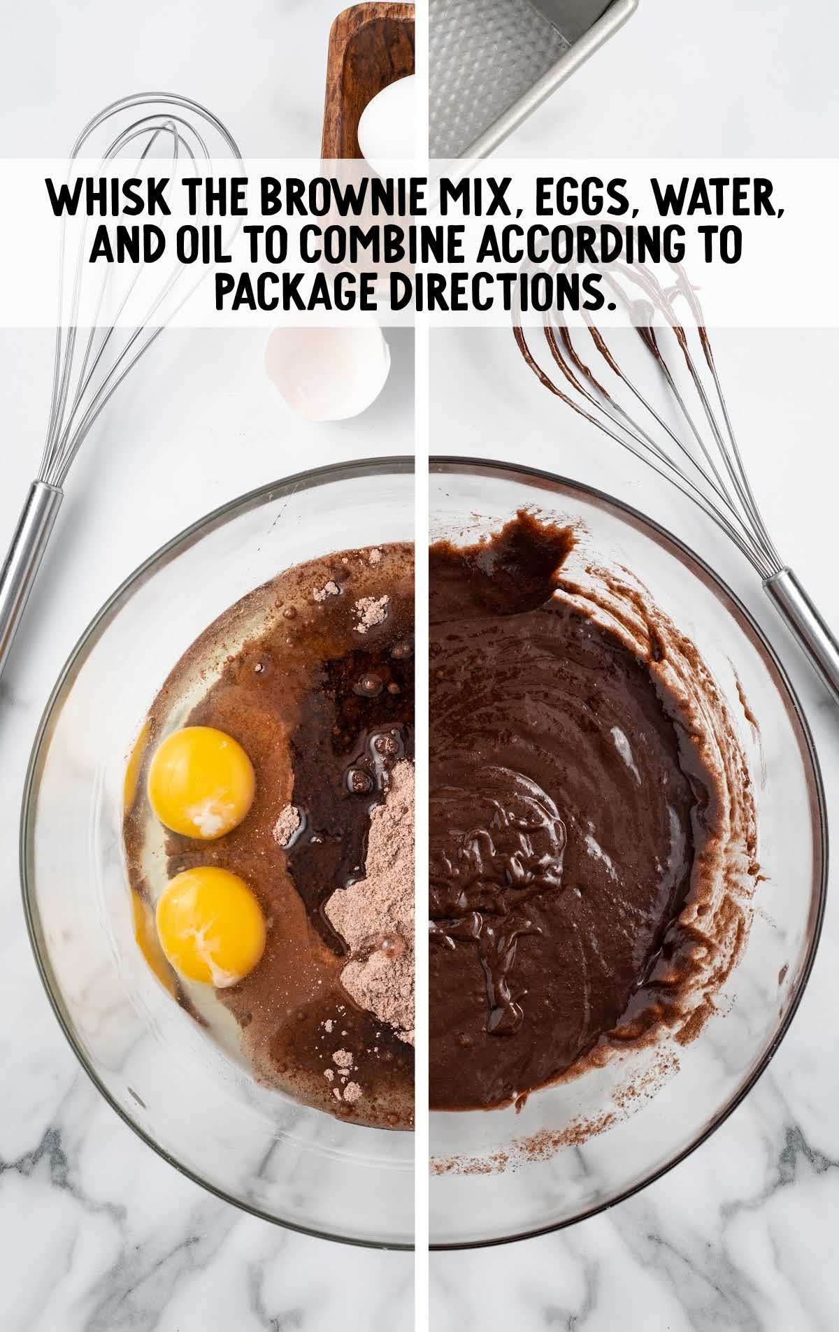 brownie mix, eggs, water, and oil whisked together