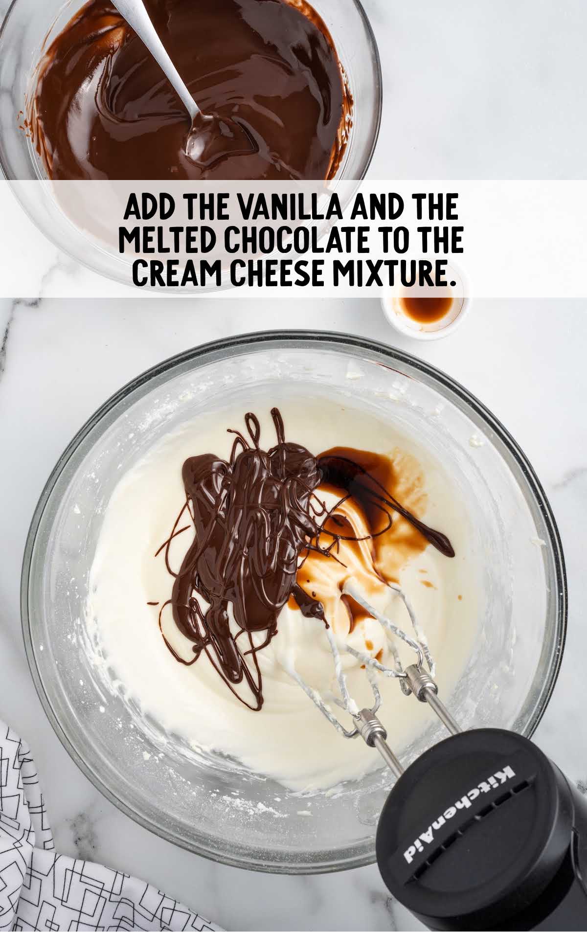 vanilla and chocolate added to the cream cheese mixture