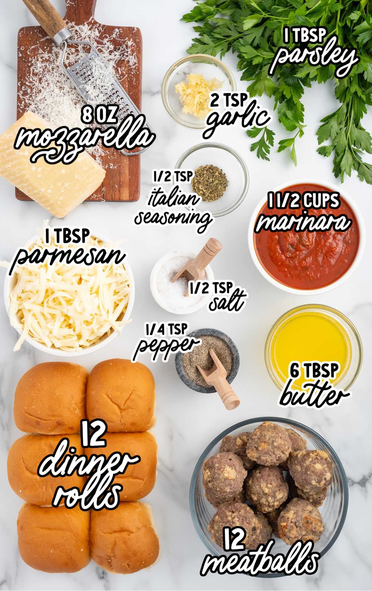 Garlic Bread Meatball Bombs raw ingredients that are labeled
