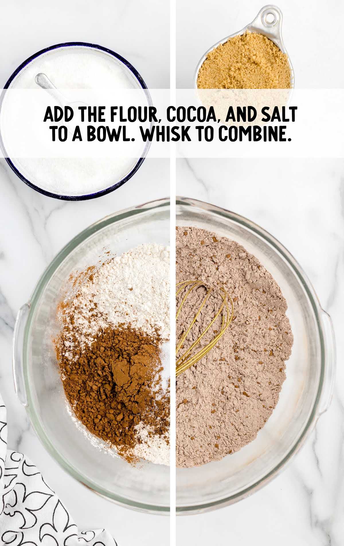 flour, cocoa, and salt, added to a bowl