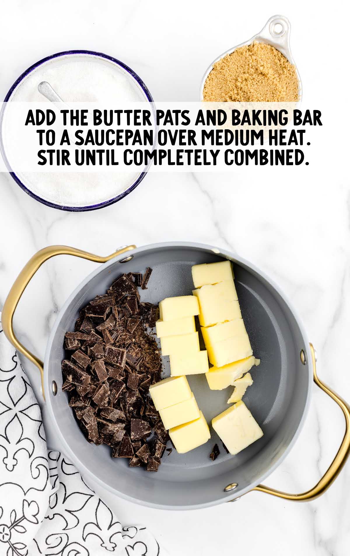 butter and baking bar added to a saucepan