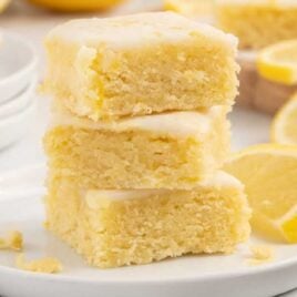 close up shot o fLemon Blondies stacked on top of each other