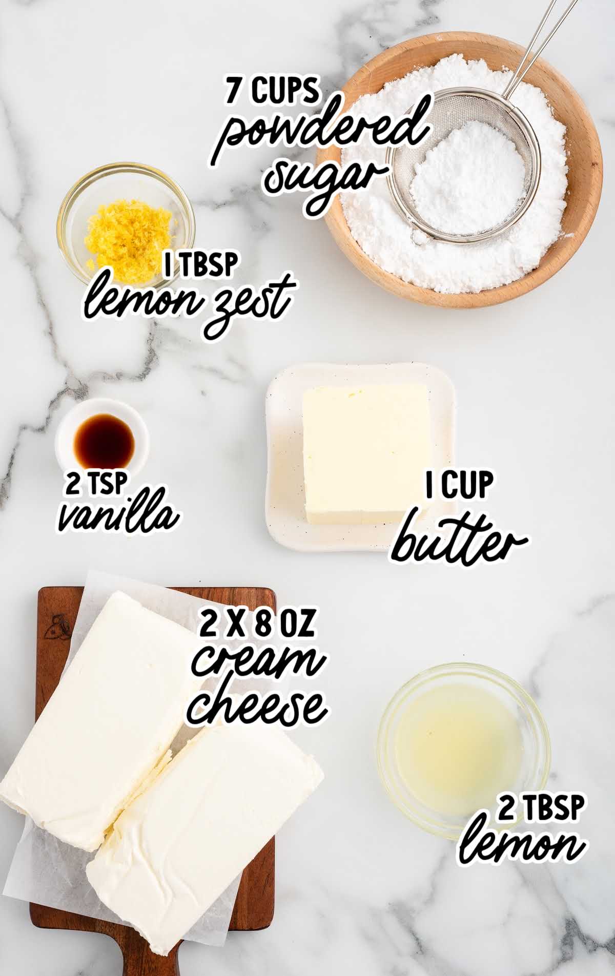 Lemon Cream Cheese Frosting raw ingredients that are labeled