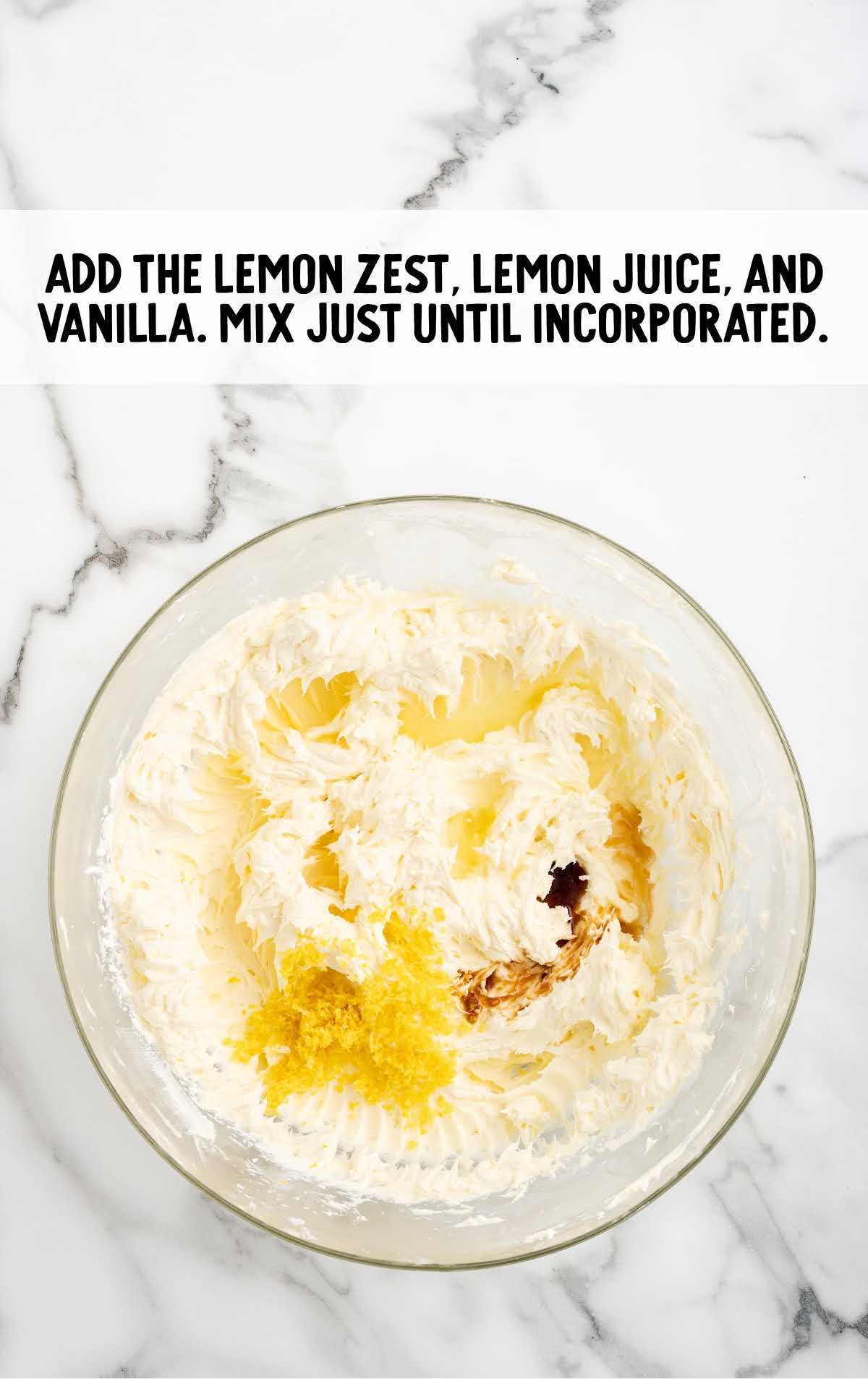 lemon zest, fresh lemon juice, and vanilla combined in a bowl