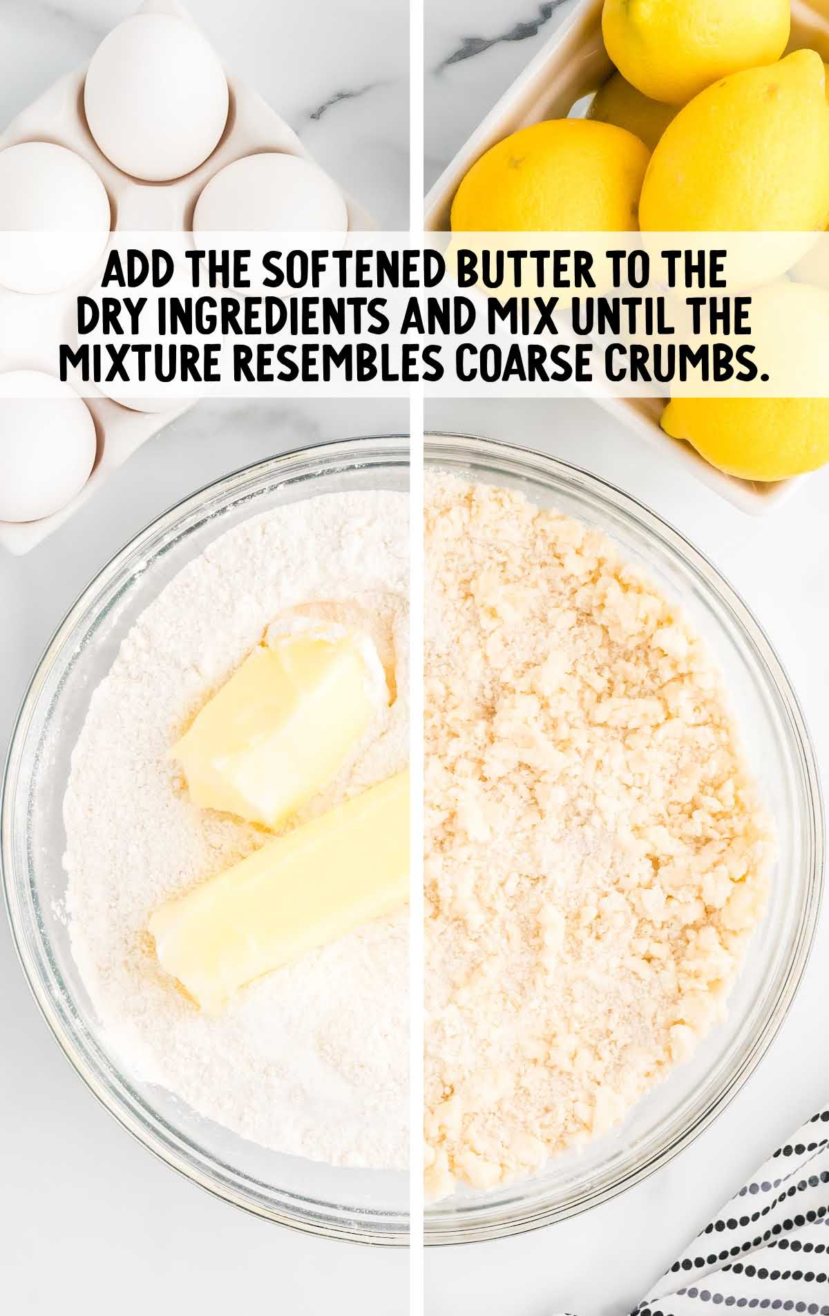 softened butter combined with then dry ingredients in a bowl