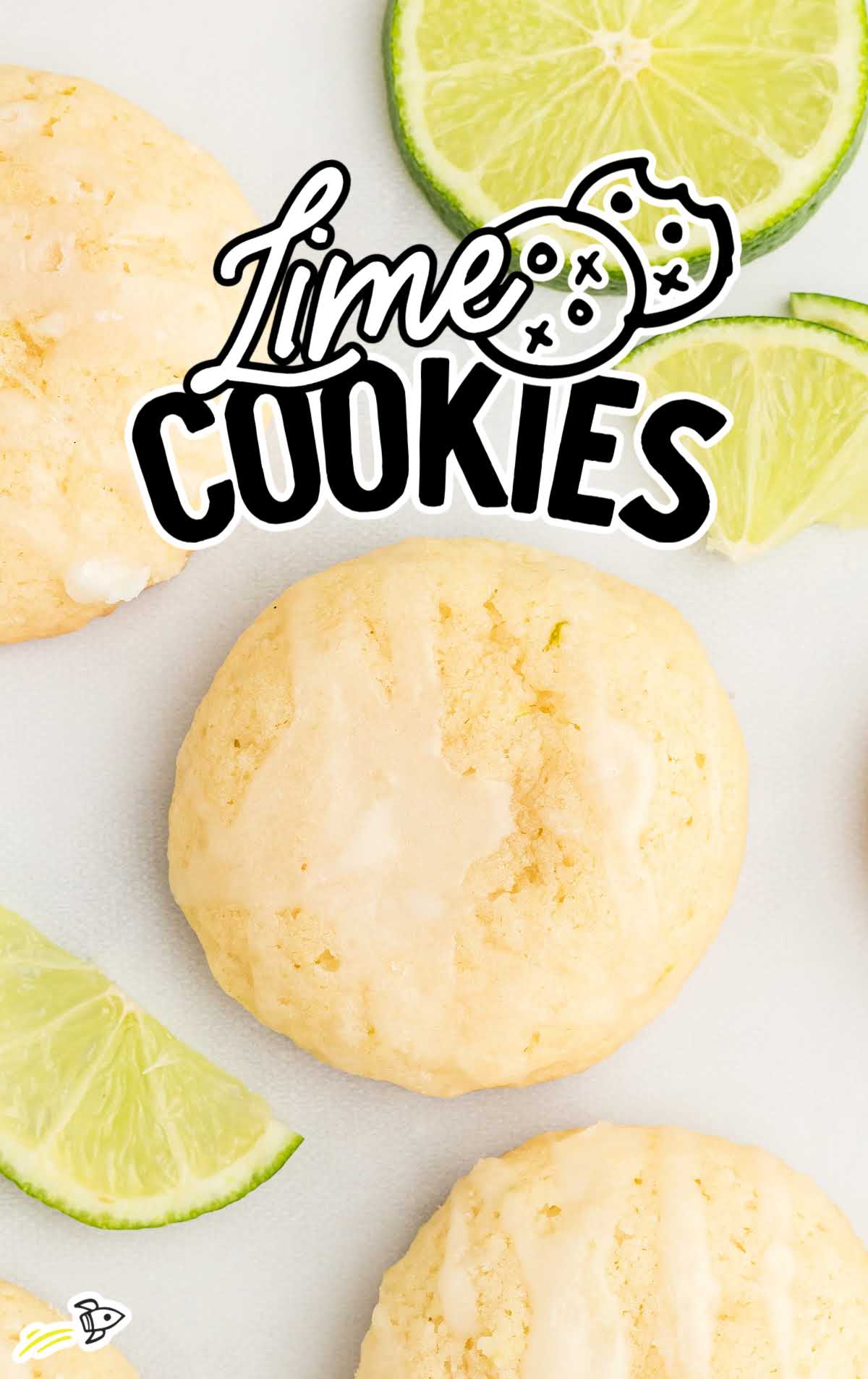 close up shot of Lime Cookies with slices of lime