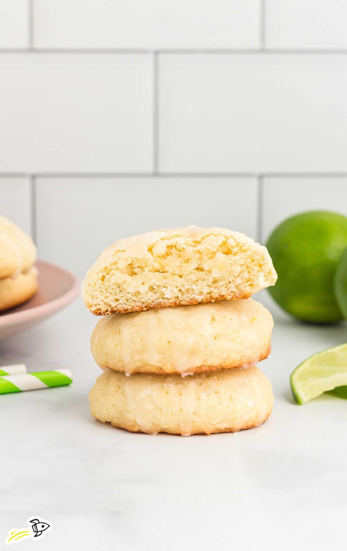 close up shot of Lime Cookies stacked on top of each other
