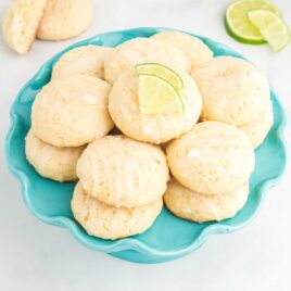 close up shot of Lime Cookies stacked on a stand