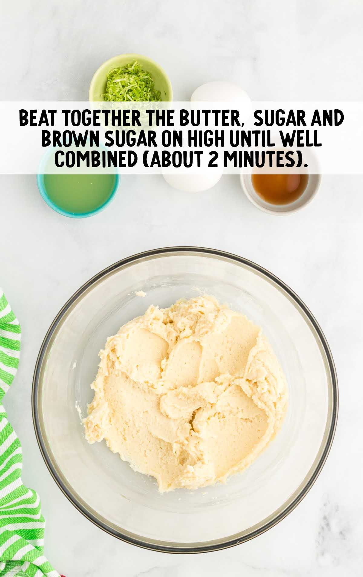 butter, granulated sugar, and light brown sugar combined in a bowl