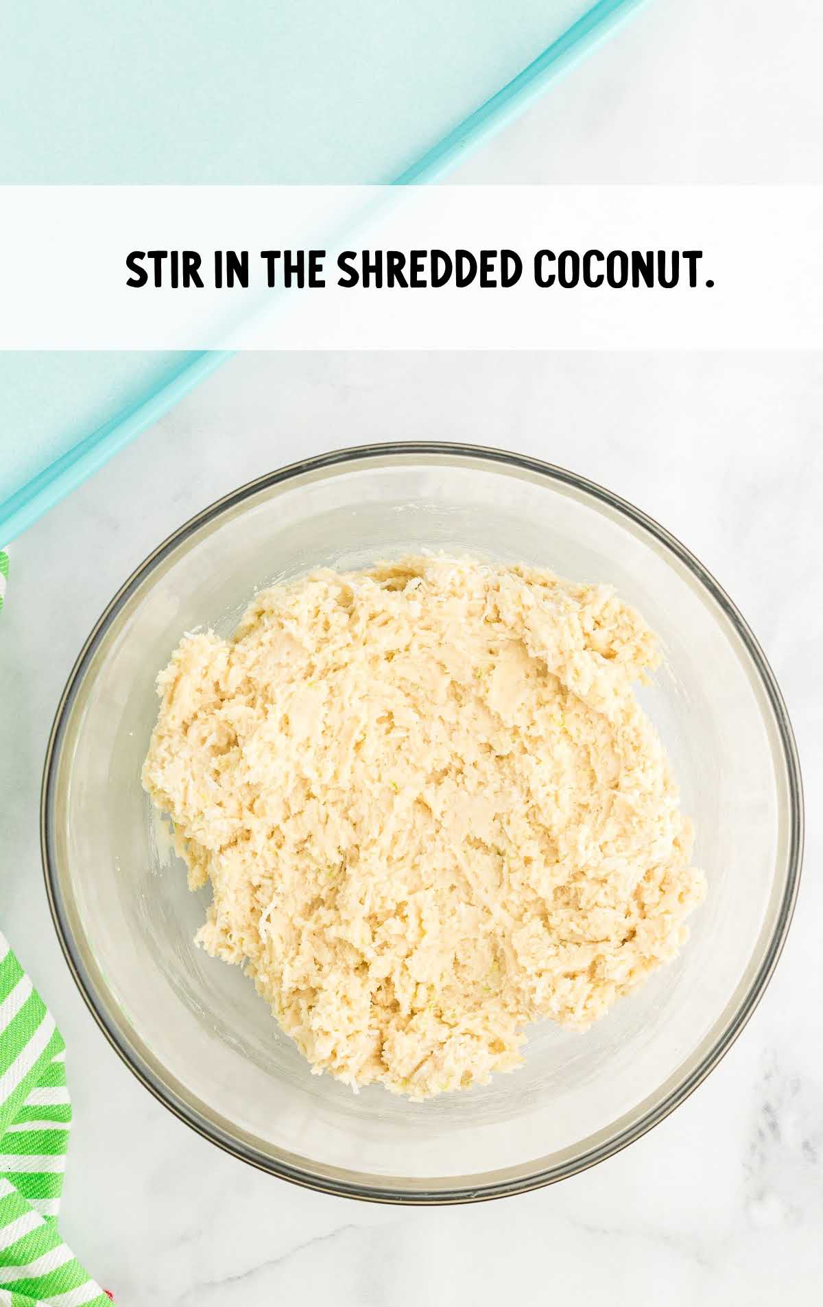 shredded coconut placed in the ingredients in a bowl