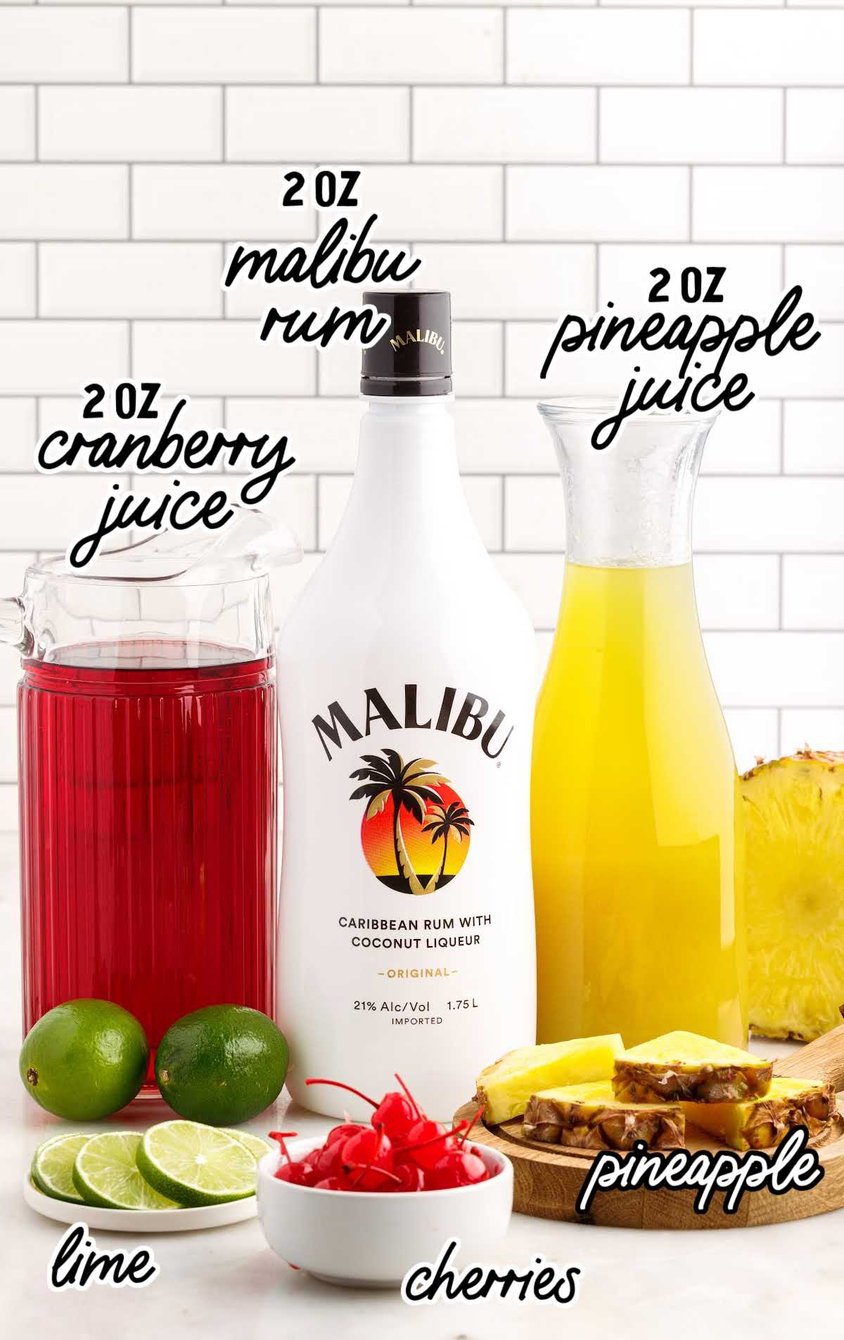 Malibu Cocktail raw ingredients that are labeled