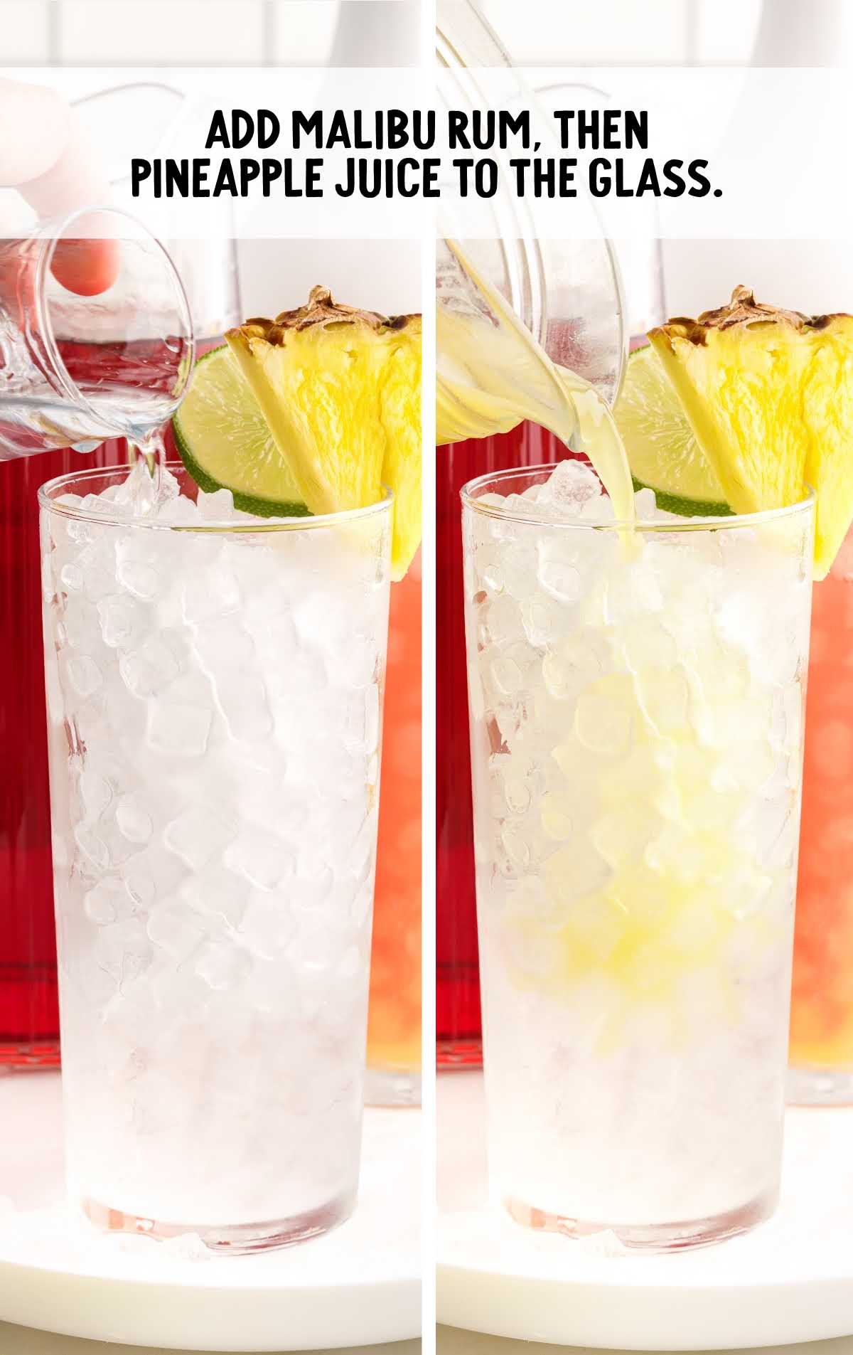 Malibu and pineapple juice added to a glass