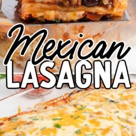 a close up shot of a slice of Mexican Lasagna on a spatula